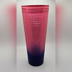 Starbucks Summer 2022 Watermelon Pink Blue Grid Tumbler Cold Cup 24oz No Straw